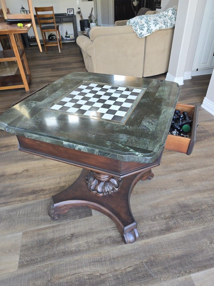 Solid Wood And Marble Game Table