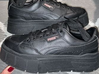 PUMA Black Leather Mayze Unisex Platform Sneakers $45