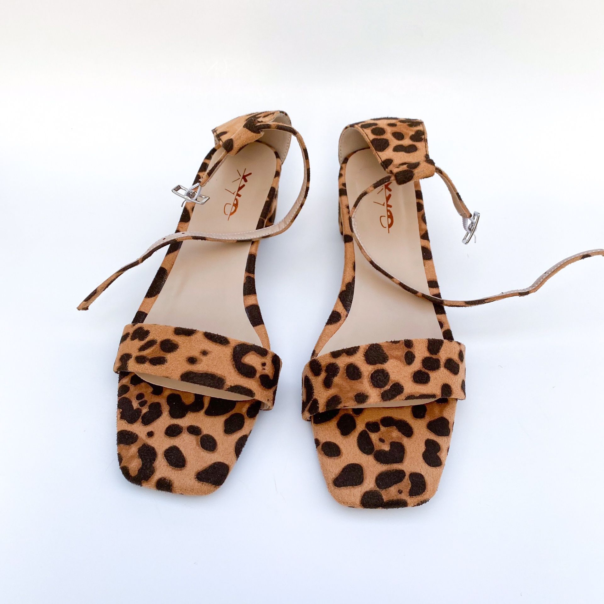 size 8.5 XYD Women Sexy Leopard Square Open Toe Block Heels Ankle Strap Sandals Dress Shoes