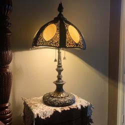 Early 1900 Lamp -  Metal & Glass Shade / Metal Base