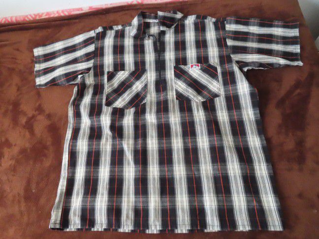 Vintage Ben Davis Shirt Mens L Black/White/Red Half 1/2 Zip Made In USA