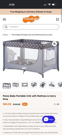 Pamo Babe Portable Crib with Mattress & Carry Grey