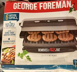 NEW George Foreman 6-Serving Removable Plate Electric Indoor Grill and Panini Press, model number GRP99