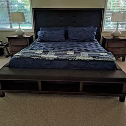 King Bed Frame, Dresser, Mirror And 2 Nightstands