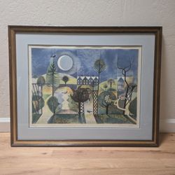 RICHARD SLATER SIGNED LITHOGRAPH MID CENTURY MODERN Vtg English Romanticism Framed 24x29"