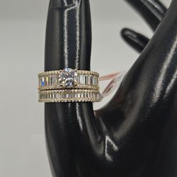 2 Piece Gold Vermeil Over Solid 925 Sterling Silver Baguette Moissanite Wedding Promise Ring Size 8