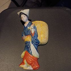 Vintage 1950s Japanese Geisha / Farm Girl Wall Pocket Vase