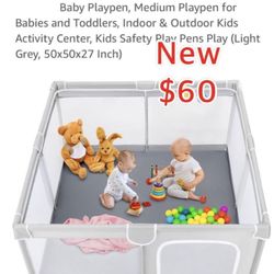 New  Baby Playpen, Medium Playpen for Babies and Toddlers, Indoor & Outdoor Kids Activity Center, Kids Safety Play Pens Play (Light Grey, 50x50 $60