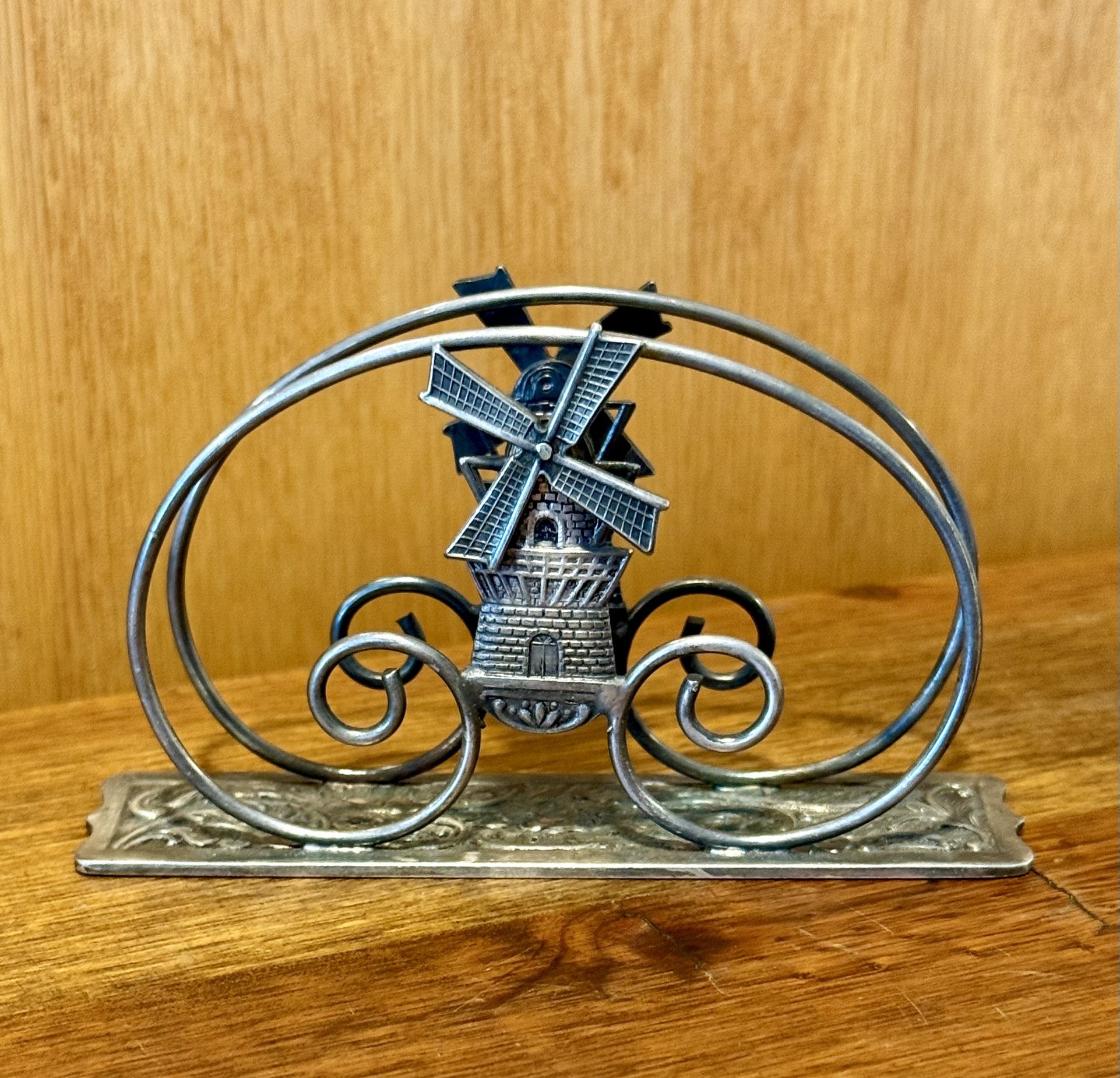 4” VINTAGE OLD DUTCH WINDMILL LETTER NAPKIN CARD HOLDER SILVER 90 HOLLAND