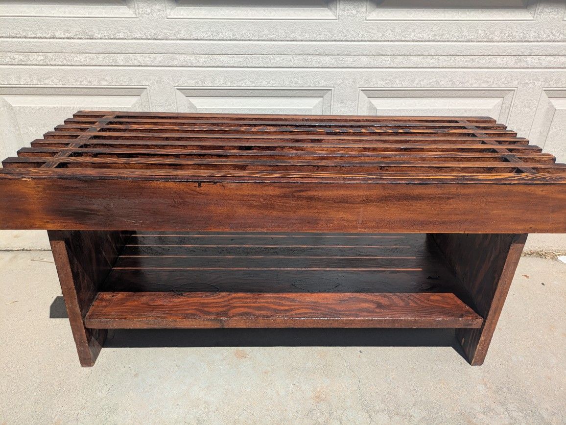 40L x 18Ht x 16Deep" Beautiful Handcrafted Wooden Slatted Mahogany Bench!