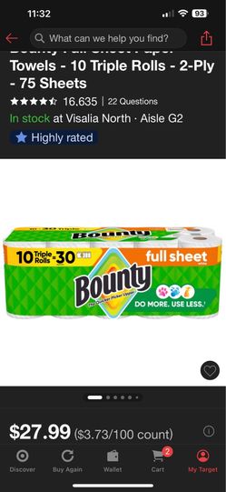 Bounty Paper Towels 10 Triple Rolls