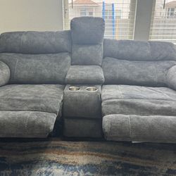 3 Pieces Set Grey Color All 3 Full Recliners Sofa Set.