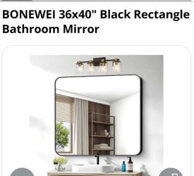 BONEWEI 36x40" Black Rectangle Bathroom Mirror