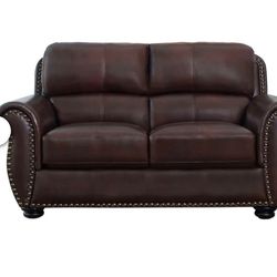 Austin Leather Brown Loveseat Sofa