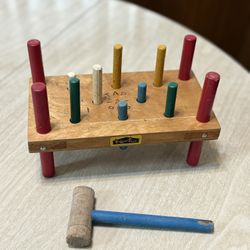 Vintage Wooden Tap-A-Peg Pounding Bench Toy (1950s)