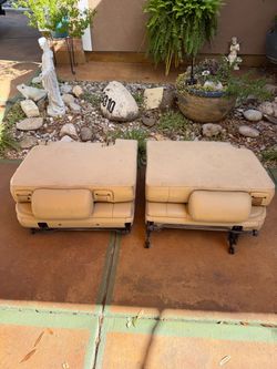Pair of Tan Leather Vehicle Bucket Seats and light assembly set