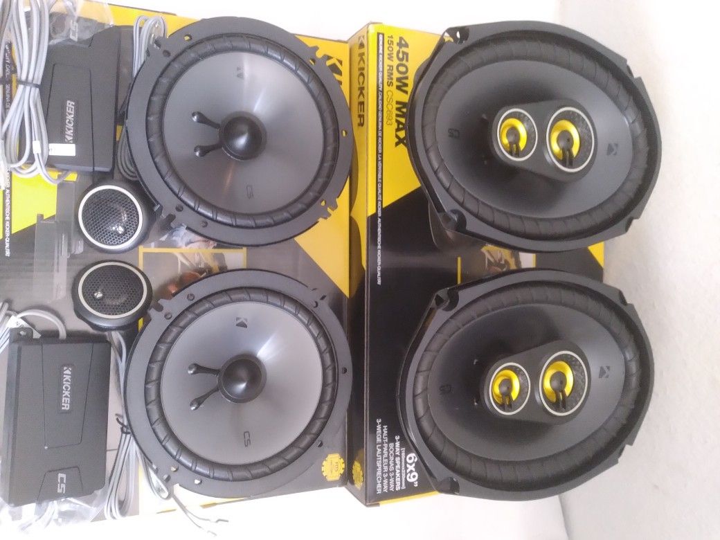 KICKER 1 PAIR 6.5 INCH 300 WATTS COMPONENT SET WITH CROSSOVER & 1 PAIR 6×9 3 WAY 450 WATTS CAR SPEAKER ( BRAND NEW PRICE IS LOWEST INSTALL NOT AVAILAB