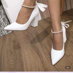 White Block Heels