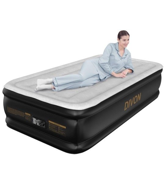 DIVON Twin Air Mattress with Built in Pump Raised,18” Inflatable Mattress with Wave Design,Blow Up Mattress in 2 Mins,Single Twin Size Air Mattress fo