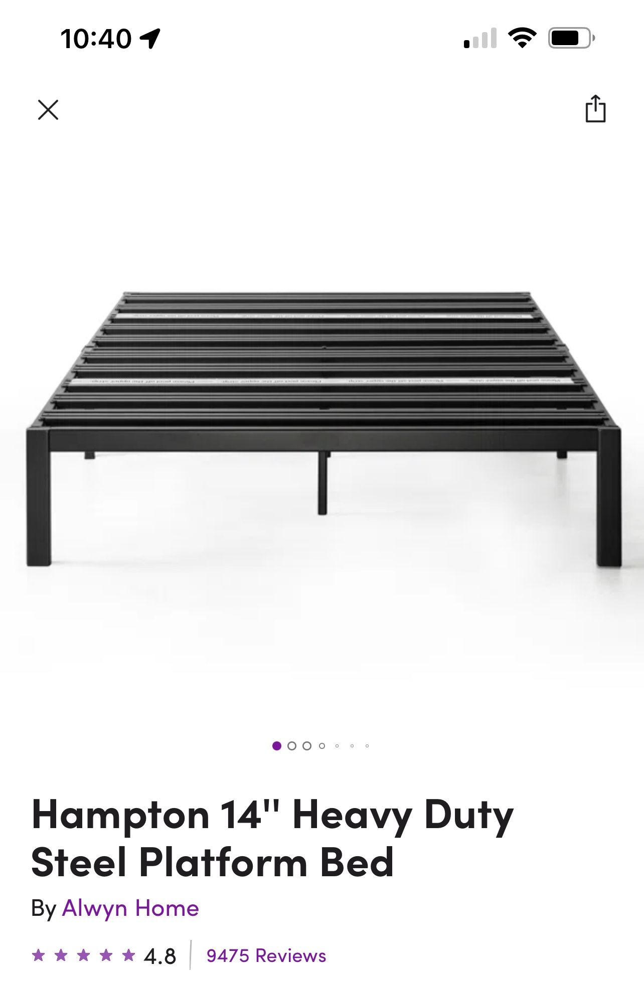 Hampton 14 Inch Heavy Duty Steel Platform Bed Frame Queen Size