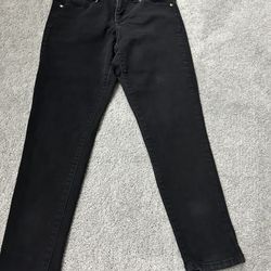 Nine West Skinny Jeans Women's 12 Petite Short Black Mid Rise 2-Button