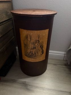 Vintage Victorian Wood Wastebasket / Storage Bin with Lid