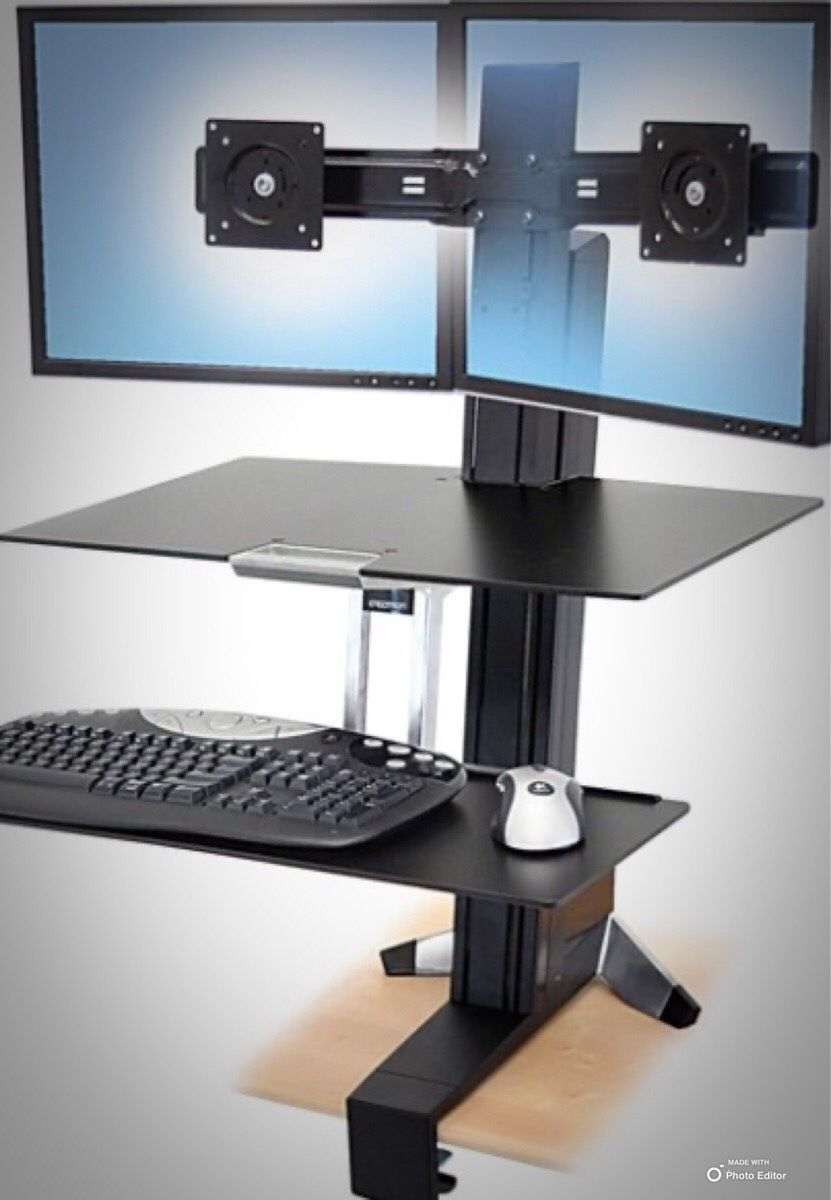 New!! Desk top workstation for dual monitor, desk mount for dual monitor, workstation, computer equipment, office furniture, workout- s for dual mo