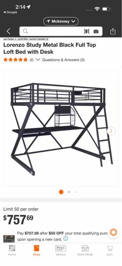 Full-size loft bed with desk