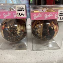 Vintage Barbie Holiday Decoupage Ball Ornament Lot of 2 Barbie Christmas 1997 