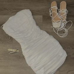 White Scrunched BodyCon Dress