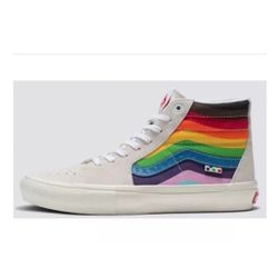 VANS Skate Sk8-Hi Pro Pride Mens Size 12 High Top Shoes White Rainbow Skate New
