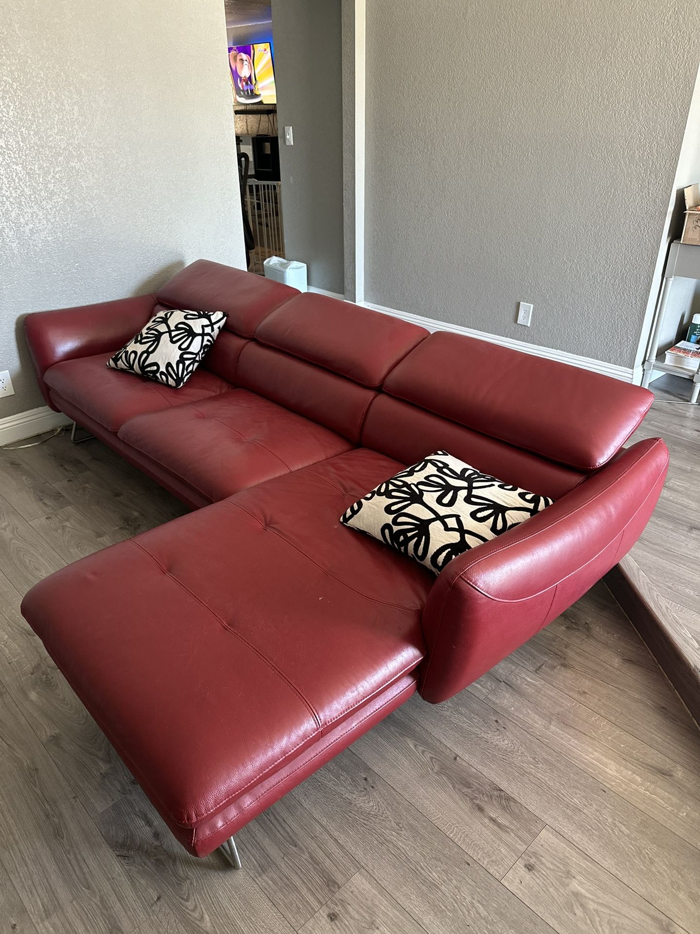 Red Leather Dania Couch