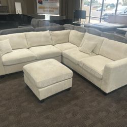 Cream L Shaped Sectional With FREE ottoman 