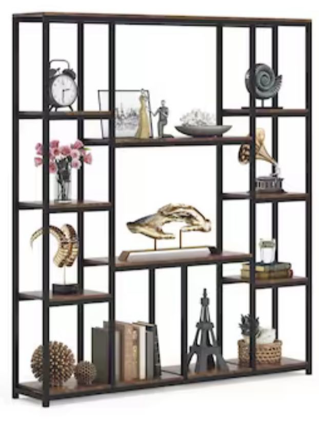 Tribesigns Hoga-f1199 Retro Brown Metal 12-Shelf Bookcase (59-in W x 70.86-in H x 11.8-in D)