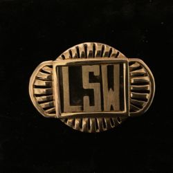 Vintage Gold Tone Initials(LSW) Brooch With Black Glass Behind Initials 