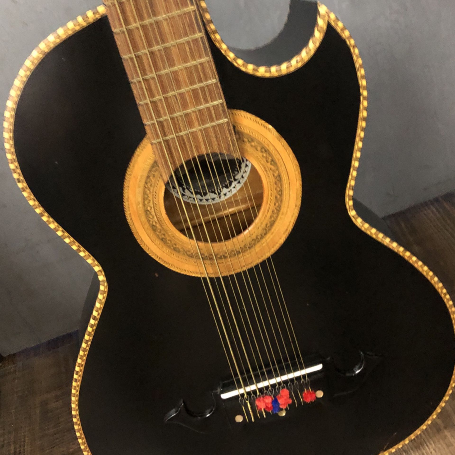 96091 Black Finished Victoria Paracho Bajo Sexto 12-string Guitar 538453