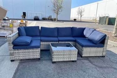 New Assembled 7 Pcs Outdoor Wicker Patio Sectional Set Furniture Rattan Couch Conversation