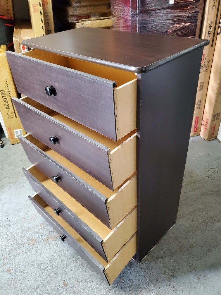 Brand New Assembled 5 Drawer Dresser Chest Color Espresso 