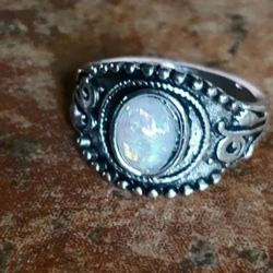RAINBOW MOONSTONE  TITANIUM SILVER FOREVER WEAR NEW SIZE 7 RING
