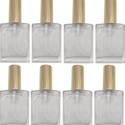 8PCS Square Glass Spray bottle,Small Refillable Container with Fine Mist srpayer,Perfume bottle (50ml, Clear+Gold)