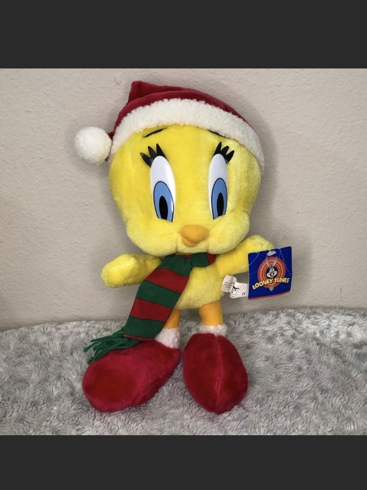 1998 Looney Tunes Christmas Tweety Bird 14" Plush Stuffed Animal Play by Play