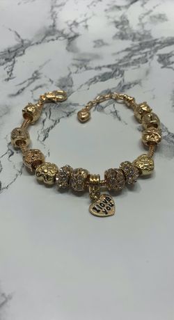 18K Gold Plated Crystal Rhinestone Star Love Heart Charm Bracelet, I love you