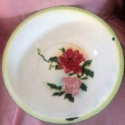 Floral Enamel Ware Basin By Peacock 151/2 Across