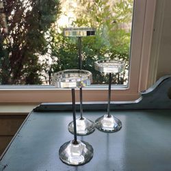 Crystal Pillar Candle Holders - Set of 3