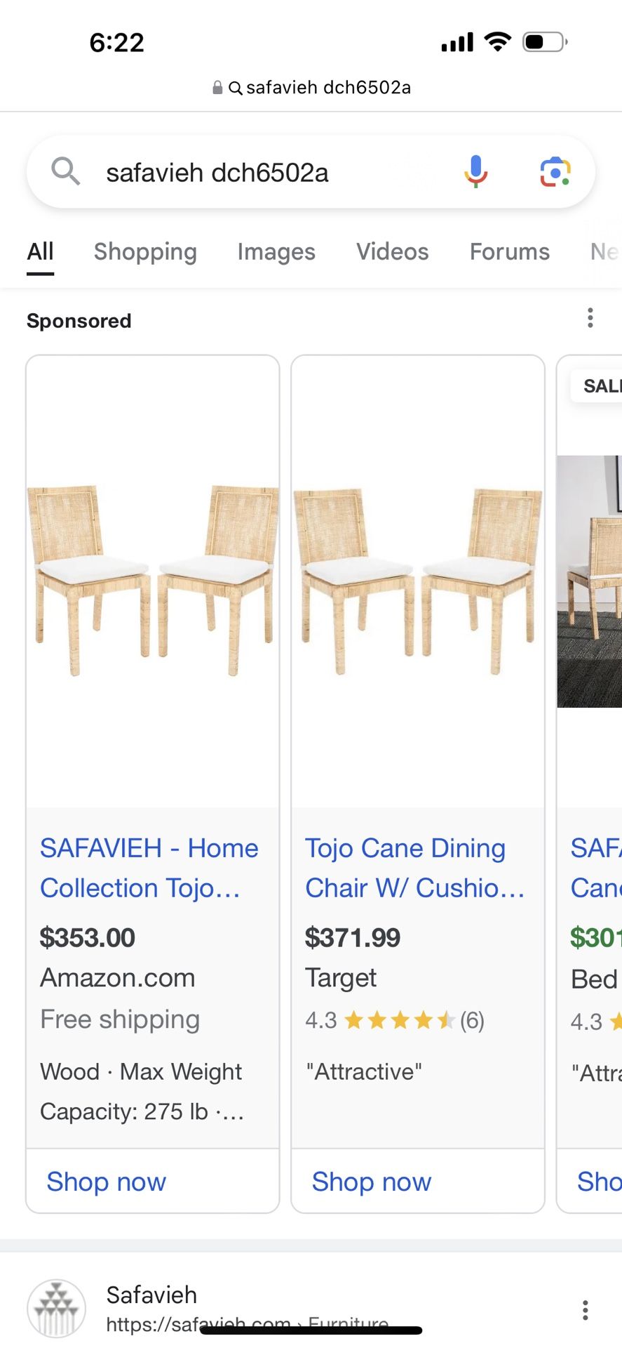 SAFAVIEH Home Collection Tojo Coastal Cane Cushion Living Room Accent Dining Chair