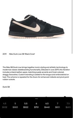 Nike Dunk Low SB “Black Coral” (Size 6)