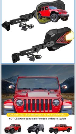 Side Mirrors Doors Off with Turn Signal Lights Compatible with 2018-2023 Jeep Wrangler JL 4XE Gladiator JT Rear View Mirror Handlebar Mount Accessorie