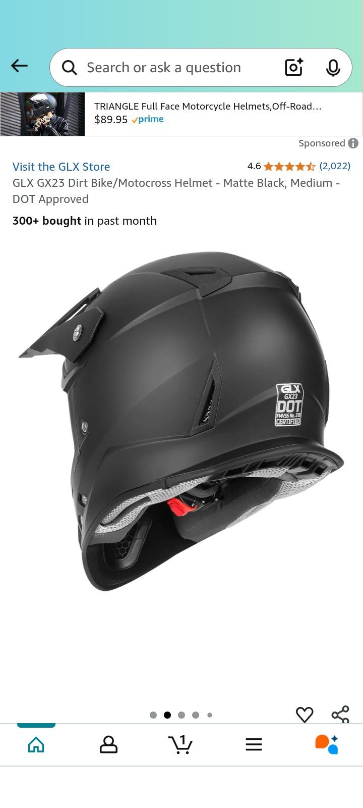 モルダバイト 2907 GLX GX23 Dirt Bike/Motocross Helmet Matte Black, Medium DOT