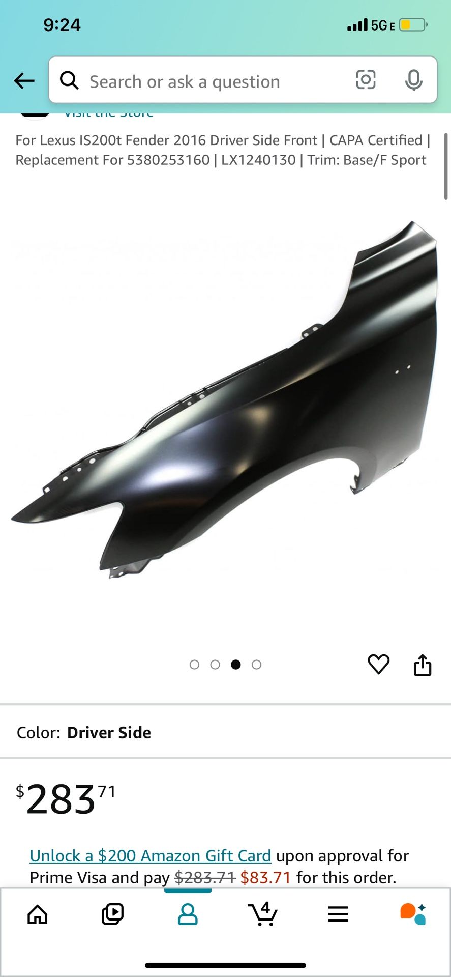 2016 Lexus Is200t Driver Side Fender