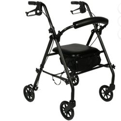 Equate Equate Rolling Walker for Seniors, Rollator with Seat and Wheels, Black, 350 lb Capacity